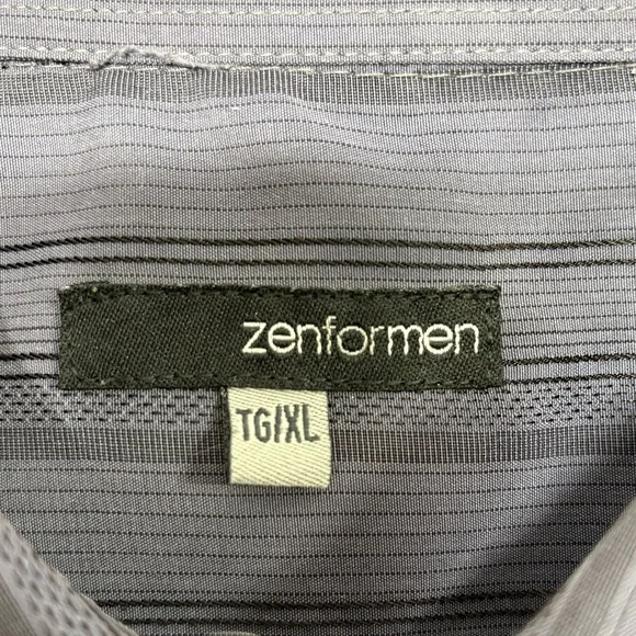 Men’s XL Grey Striped Short Sleeve Button Up Casual Shirt - Picture 2 of 8